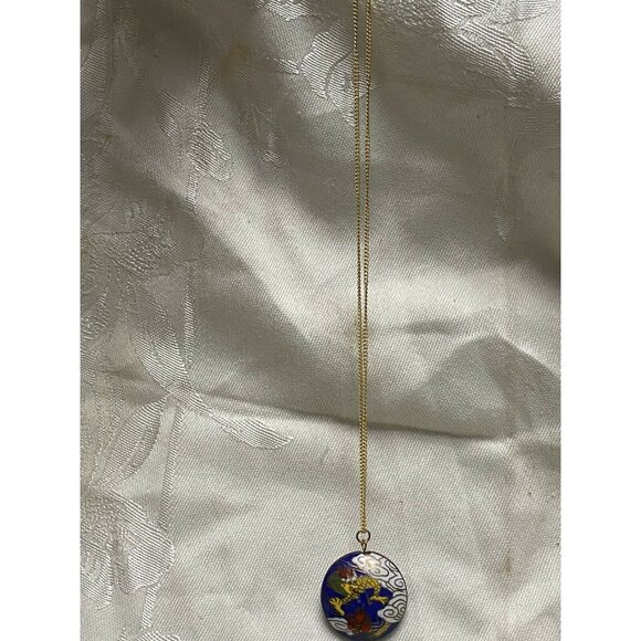 Genuine Cloisonné Dragon Pendant Necklace With Gold-Tone Chain In Gift Box - Picture 3 of 5